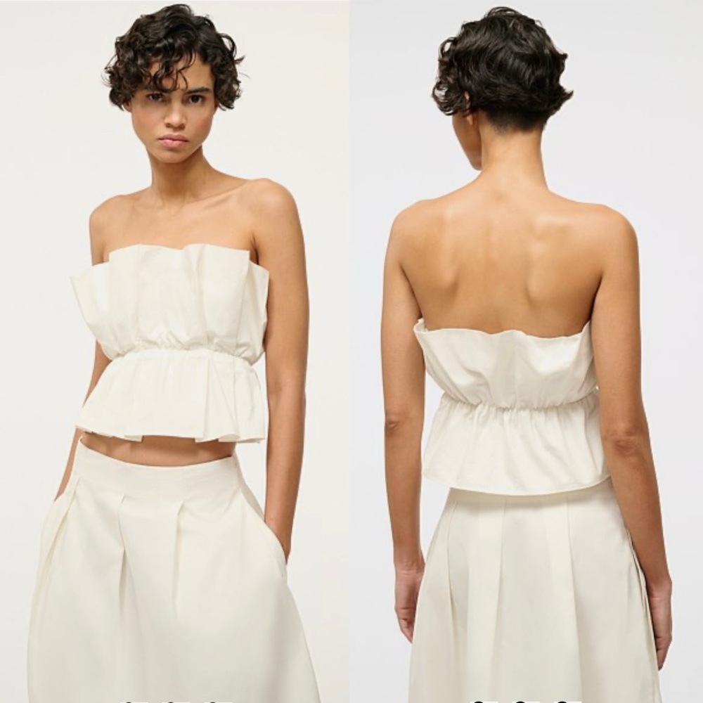 STAUD Dover Pleated Tube Top Ivory Size Small